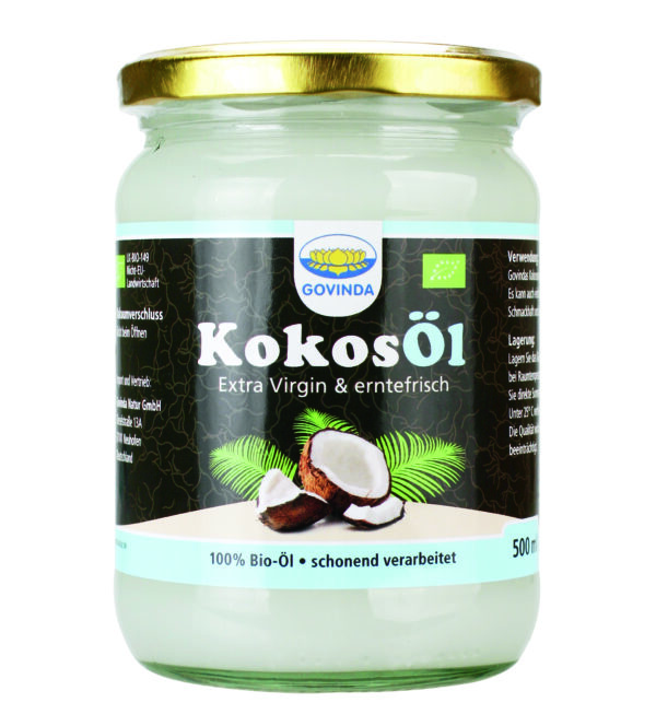 Kokosöl 500 ml Govinda bei plantenfit hitzebeständig zum Braten und Kochen mit sahniger Konsistenz und Kokosaroma ideal für die ketogene Ernährung