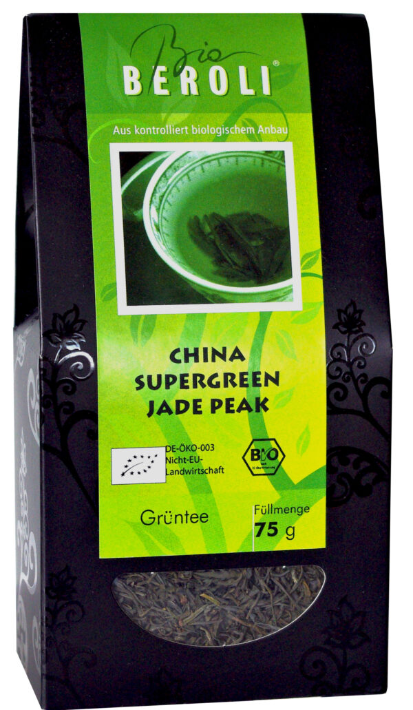 Supergreen Jade Peak außerordentlicher Tee plantenfit besonders feines Blatt aus jüngsten Spitzen hell jadegrün feiner Zartbittergeschmack