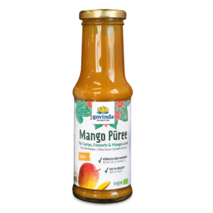 Die Mango als Püree bei plantenfit von Govinda glänzt durch ihr vollmundiges Aroma, eine herrliche orangegelbe Farbe und natürliche Süße