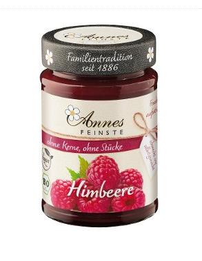 Himbeere Annes Feinste Bio Fruchtaufstrich extra schonend gekocht cremig mildsamtig und ganz ohne Kerne und Fruchtstücke für Ihr Frühstück