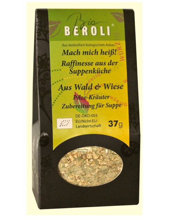 Aus Wald & Wiese Suppen-Zubereitung mit granulierten Pilzen Kräutern und Reismehl kbA. von BioBeroli bei plantenfit