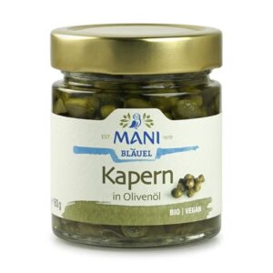 Kapern in Olivenöl geschmackvoll fruchtig und aromatisch in MANI Bio-Olivenöl nativ extra eingelegt einfach köstlich