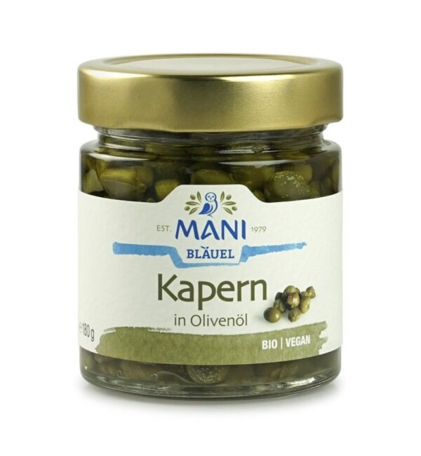 Kapern in Olivenöl geschmackvoll fruchtig und aromatisch in MANI Bio-Olivenöl nativ extra eingelegt einfach köstlich